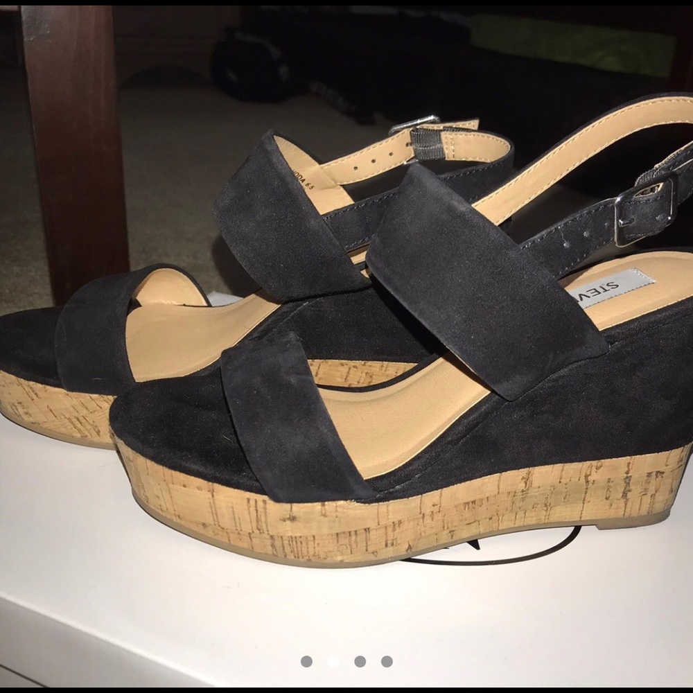 New Steve Madden black suede double strap wedges - Picture 2 of 4